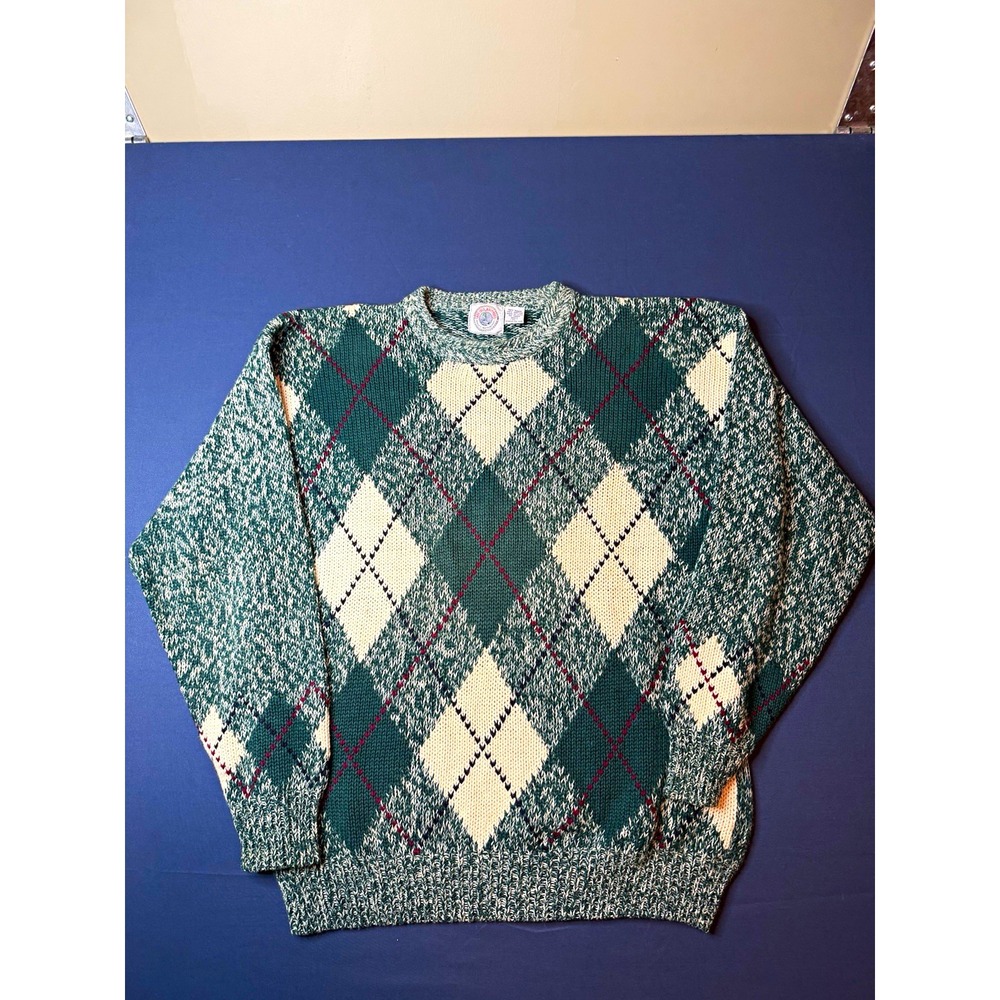Vintage 90s Cape Isle Knitters Argyle Sweater Men's XL Green Ramie Cotton